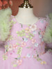Pink Floral Embroidery Design Net Ruffle Party Frock