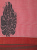 Light Pink Floral Motif Design Cotton Saree With Red Contrast Border