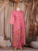 Pink Floral Painted Cotton Salwar Suit with Dupatta