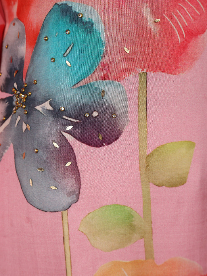 Pink Floral Printed Cotton Salwar Suit With Dupatta - Diadem