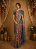 Pink Floral Printed Design Semi Tussar Saree with Blue Border