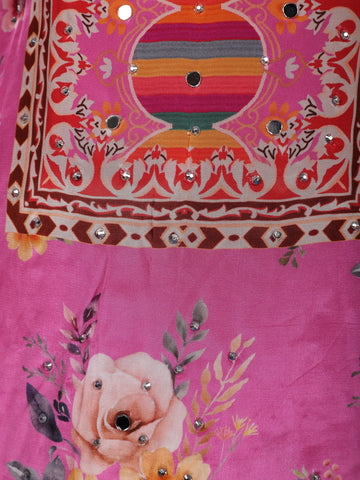 Pink Floral Printed Synthetic Palazzo Salwar Suit - Diadem