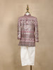 Pink Floral Sequins Embroidered Kids Semi Silk Sherwani Set
