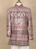 Pink Floral Sequins Embroidered Kids Semi Silk Sherwani Set