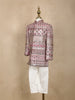 Pink Floral Sequins Embroidered Kids Semi Silk Sherwani Set