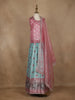 Pink Floral Woven Design Banarasi Silk Kids Pattu Pavadai With Dupatta
