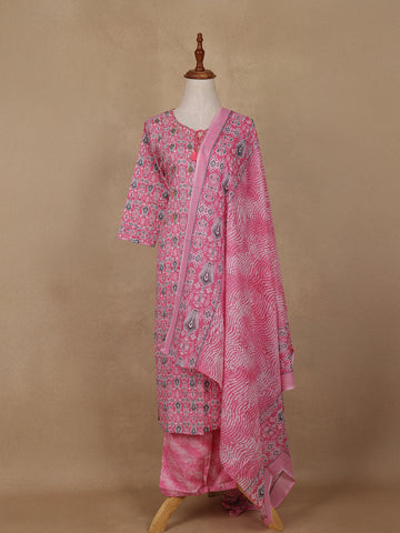 Pink Geometric Designed Cotton Salwar Suit - Diadem