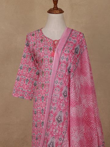 Pink Geometric Designed Cotton Salwar Suit - Diadem