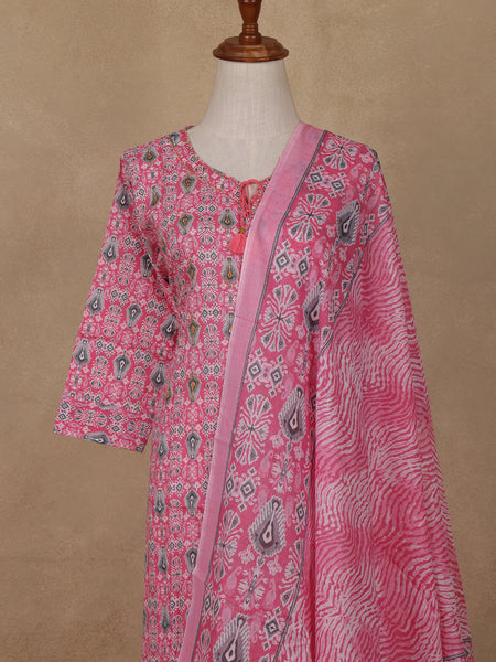 Pink Geometric Designed Cotton Salwar Suit - Diadem