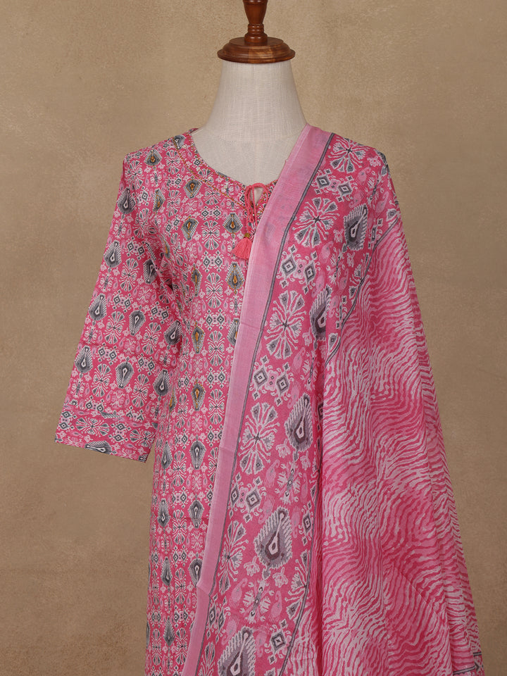 Pink Geometric Designed Cotton Salwar Suit - Diadem