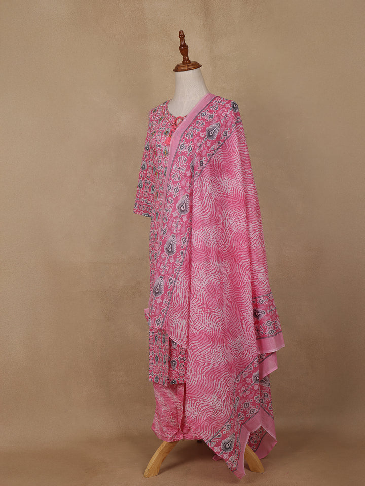 Pink Geometric Designed Cotton Salwar Suit - Diadem