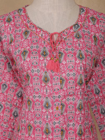 Pink Geometric Designed Cotton Salwar Suit - Diadem