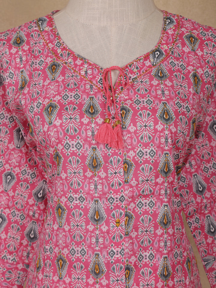 Pink Geometric Designed Cotton Salwar Suit - Diadem