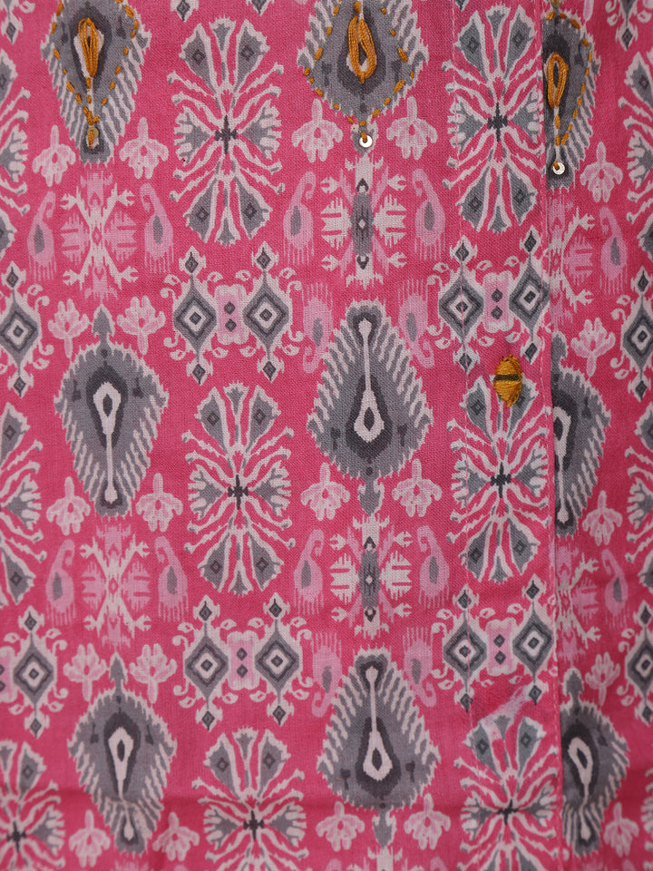 Pink Geometric Designed Cotton Salwar Suit - Diadem