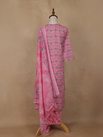 Pink Geometric Designed Cotton Salwar Suit - Diadem