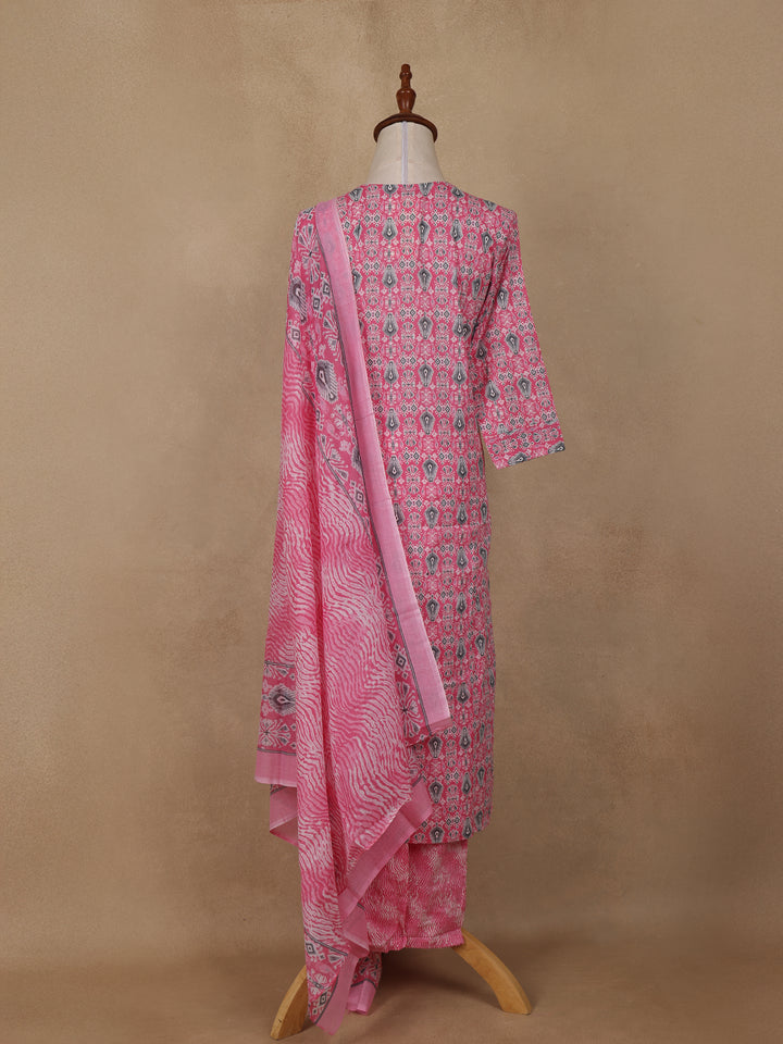 Pink Geometric Designed Cotton Salwar Suit - Diadem