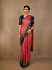 Pink Ikat Woven Silk Saree with Navy Blue Contrast Border