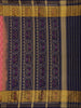 Pink Ikat Woven Silk Saree with Navy Blue Contrast Border