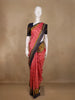 Pink Ikat Woven Silk Saree with Navy Blue Contrast Border