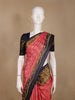 Pink Ikat Woven Silk Saree with Navy Blue Contrast Border