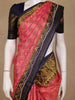 Pink Ikat Woven Silk Saree with Navy Blue Contrast Border
