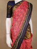 Pink Ikat Woven Silk Saree with Navy Blue Contrast Border