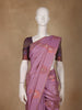 Pink Leaf Designed Soft Silk Saree With Contrast Purple Blouse - Diadem