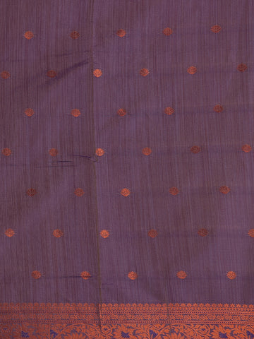 Pink Leaf Designed Soft Silk Saree With Contrast Purple Blouse - Diadem