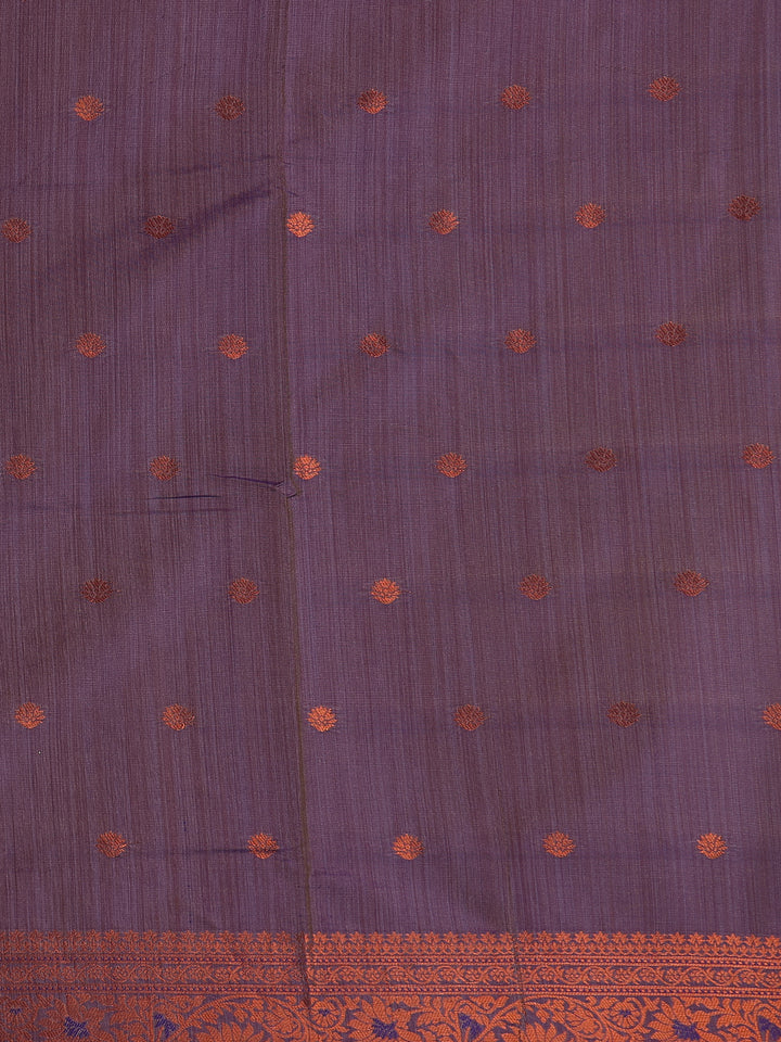 Pink Leaf Designed Soft Silk Saree With Contrast Purple Blouse - Diadem