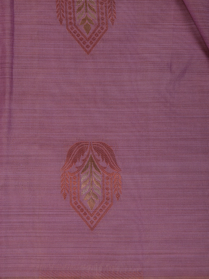Pink Leaf Designed Soft Silk Saree With Contrast Purple Blouse - Diadem