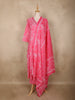 Pink Leaf printed Design Cotton Anarkali Salwar Suit with Printed Dupatta