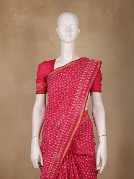 Pink Paisley Design Cotton Saree With Zari Border - Diadem