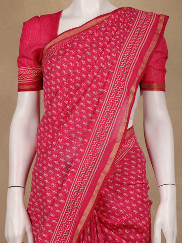 Pink Paisley Design Cotton Saree With Zari Border - Diadem