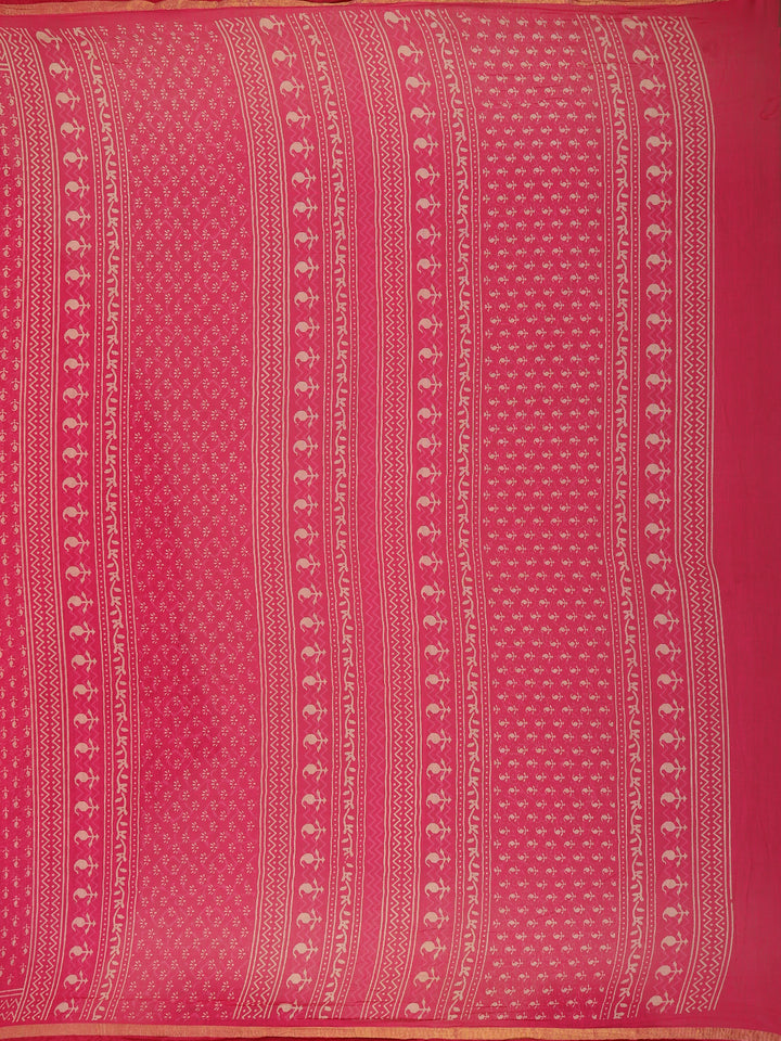 Pink Paisley Design Cotton Saree With Zari Border - Diadem