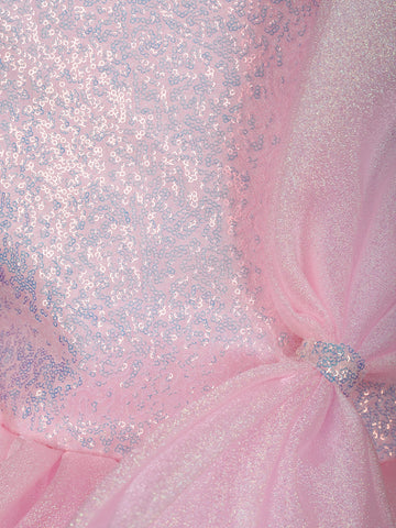 Pink Sequin Embellished Party Wear Organza Frock with Oversized Bow - Diadem