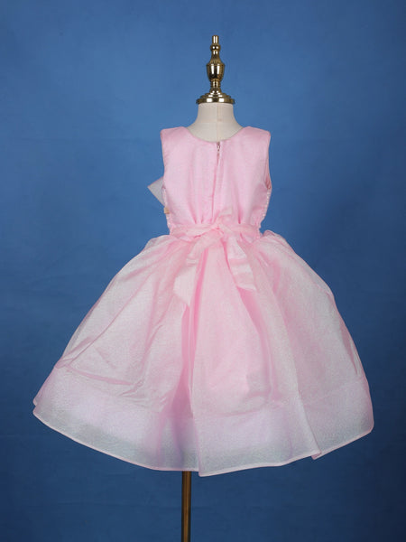 Pink Sequin Embellished Party Wear Organza Frock with Oversized Bow - Diadem