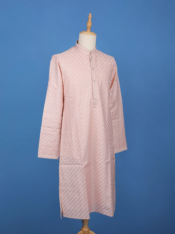 Pink Sequin Embroidered Cotton Kurta For Men - Diadem