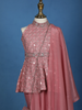 Pink Sequins Embroidered Silk Peplum Kids Palazzo Suit with Dupatta And Purse