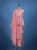 Pink Sequins Embroidered Silk Peplum Kids Palazzo Suit with Dupatta And Purse