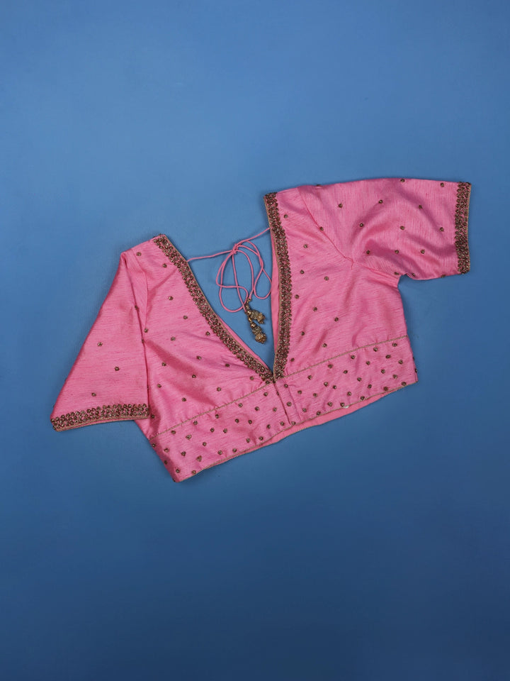 Pink Silk Readymade Blouse Adorned with Embroidery Design - Diadem