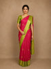 Pink Small Checks And Floral Design Kanchipuram Silk Saree with Zari  Border