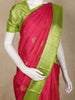 Pink Small Checks And Floral Design Kanchipuram Silk Saree with Zari  Border