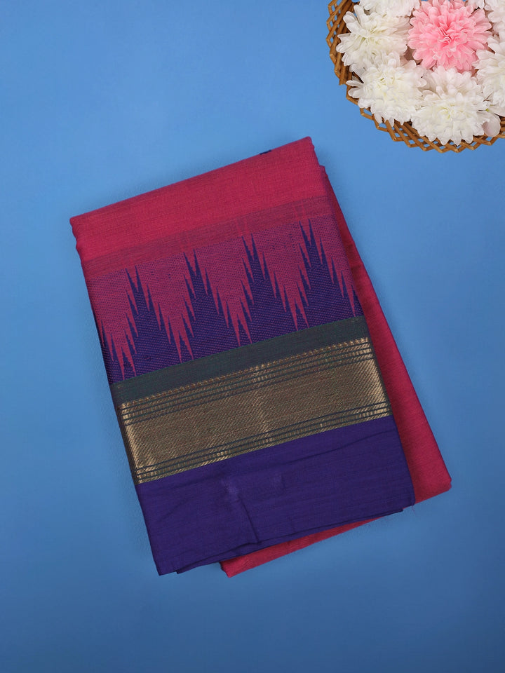 Pink Solid Cotton Saree Print Border - Diadem
