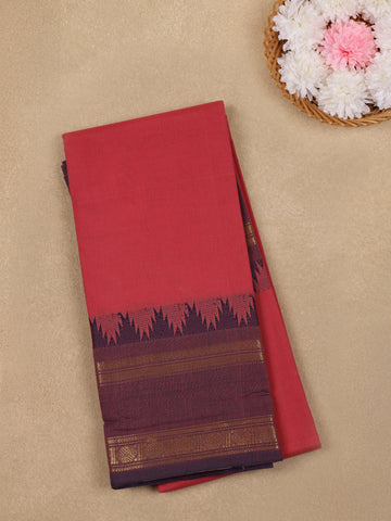Pink Solid Design Cotton Saree With Zari Border - Diadem