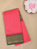 Pink Solid Design Cotton Saree with Contrast Green Zari Border