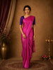 Pink Solid Soft Silk Saree with Contrast Purple Zari Pallu and Blouse