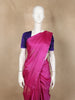 Pink Solid Soft Silk Saree with Contrast Purple Zari Pallu and Blouse