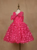 Pink 3D Floral Net Party Frock with Butterfly Brooch & Layered Bow - Diadem