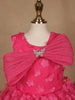 Pink 3D Floral Net Party Frock with Butterfly Brooch & Layered Bow - Diadem