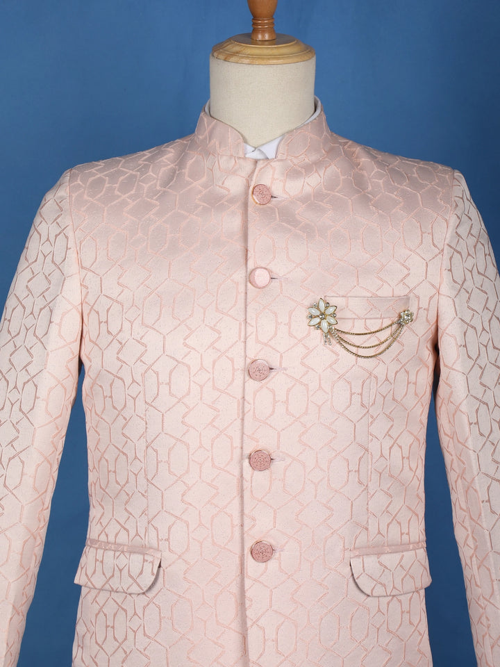 Pink Abstract Designed Jodhpuri Men's Suit - Diadem